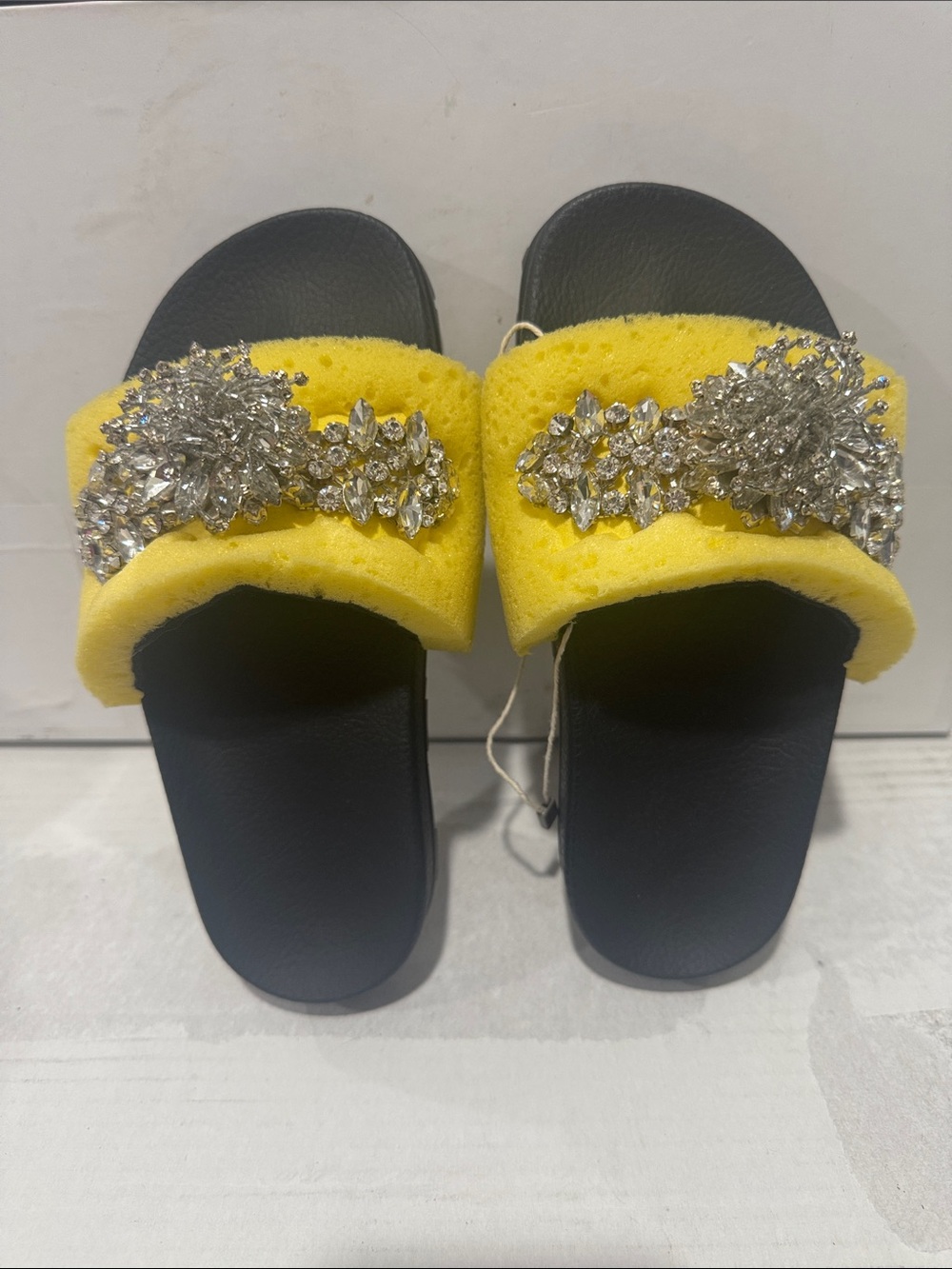 Christopher Kane Yellow Crystal-Embellished Slide Sandals with Black Footbed
